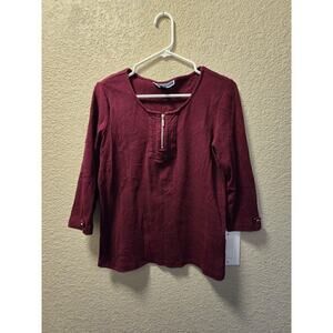 Karen Scott 3/4 Sleeve Blouse In Burgandy Size Small